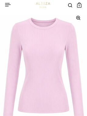NWT Aleeza Paris Ribbed Long-Sleeve Crewneck Top in Light Pink